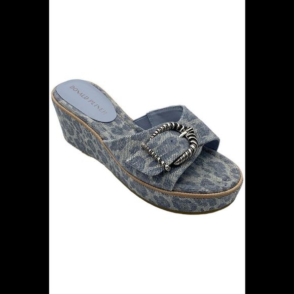 Donald Pliner Women's Alfee Wedge Sandals Denim Leopard - Medium - Picture 1 of 3